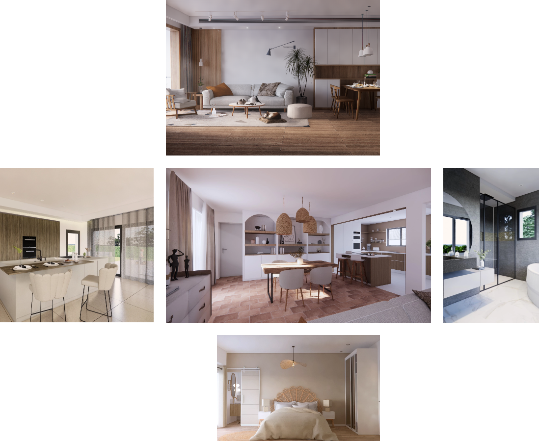 Formation CDECO 5 images représentant différentes vues 3D d'architecture d'intérieur